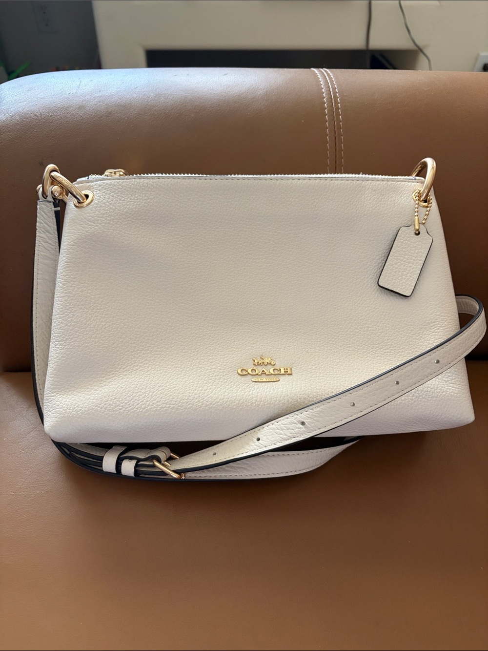 Coach White Pebbled Leather Crossbody with Gold Hardware F76645